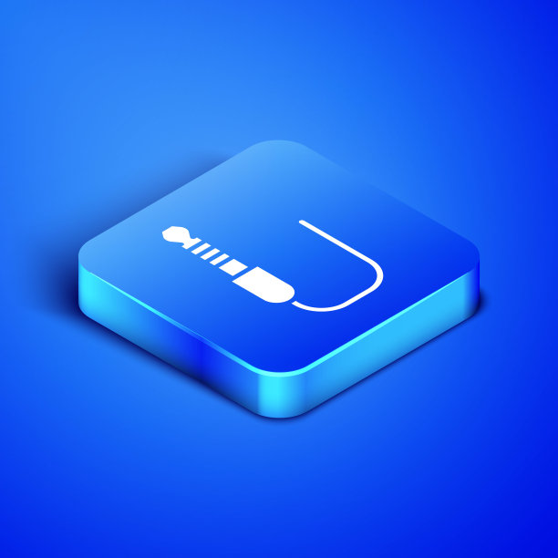等距音频插孔图标隔离在蓝色背景。用于连接音响设备的音频电缆。插线。乐器。蓝色方块按钮。矢量图图片下载