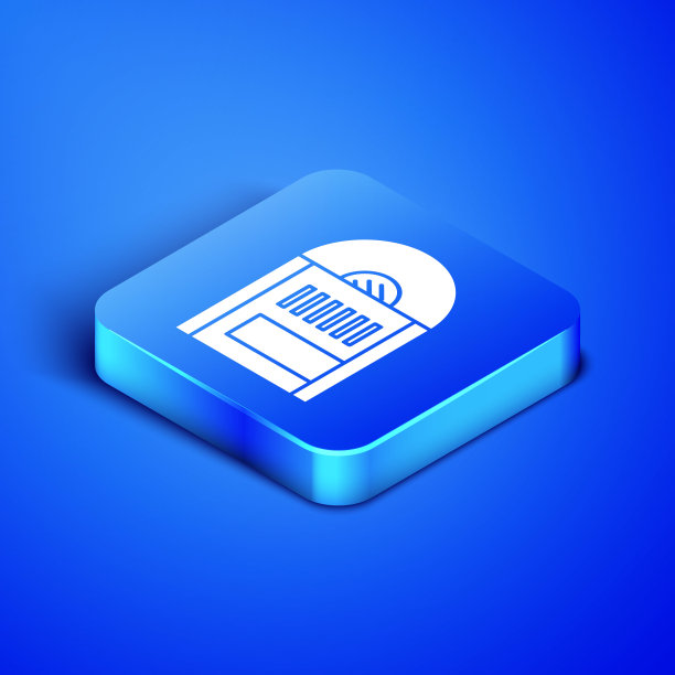 等距乙烯基磁盘图标隔离在蓝色背景。蓝色方块按钮。矢量图图片下载