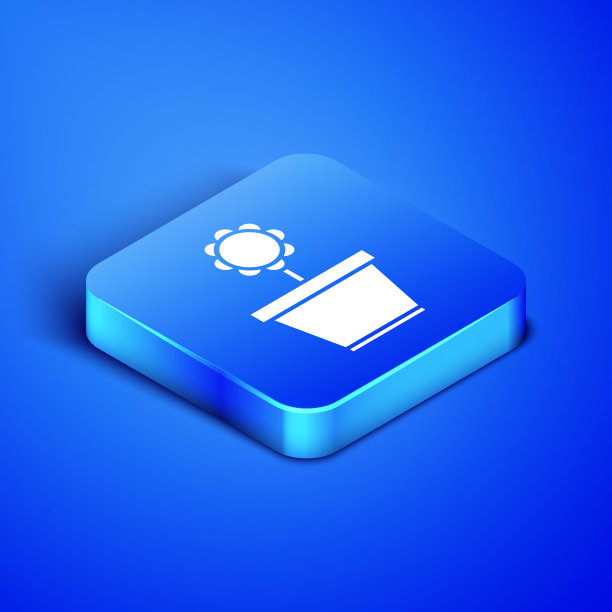 等距花在盆图标孤立在蓝色背景。盆栽植物。盆栽植物标志。蓝色方块按钮。矢量图图片下载