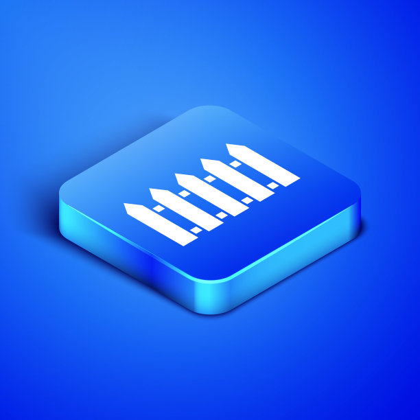 等距花园栅栏木制图标孤立在蓝色背景。蓝色方块按钮。矢量图图片下载