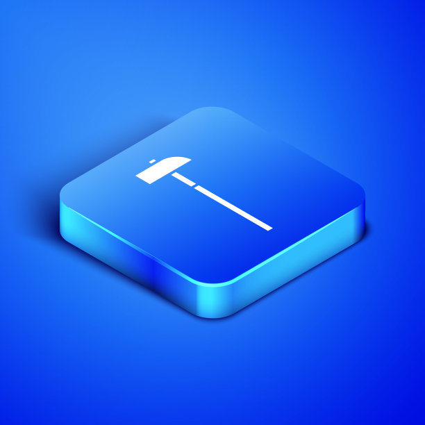 等距锤图标隔离在蓝色背景。修复的工具。蓝色方块按钮。矢量图图片下载