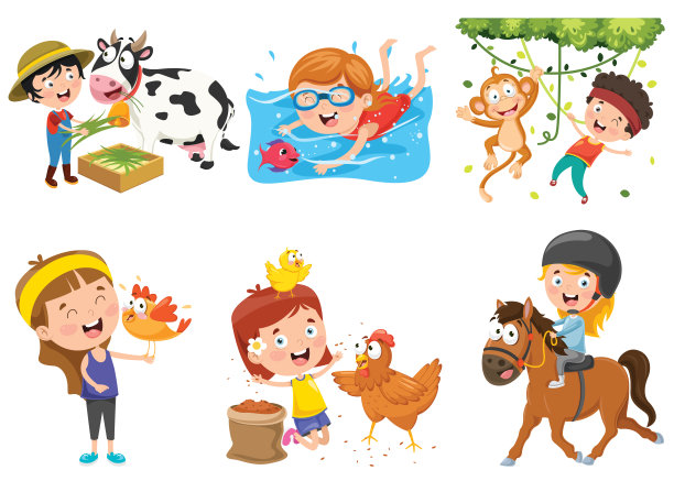 孩子们在和有趣的动物玩耍图片下载