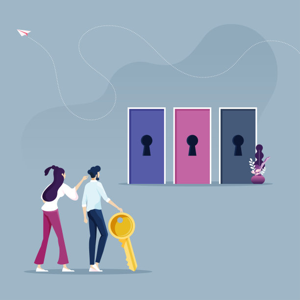 商人持有不同的开门钥匙——商业决策理念图片下载