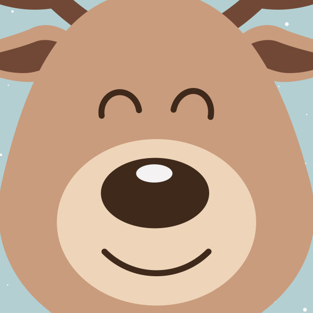 可爱的驯鹿近距离卡通脸雪背景。圣诞贺卡图片下载