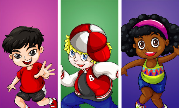 三个孩子在不同的背景下跳舞图片下载