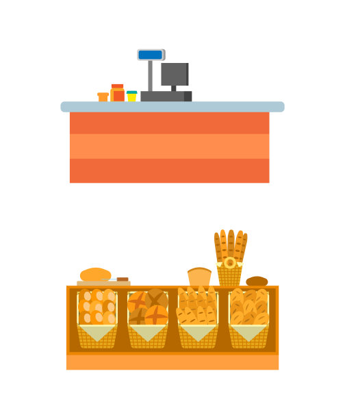 超市空卖家柜台和办公桌向量图片下载