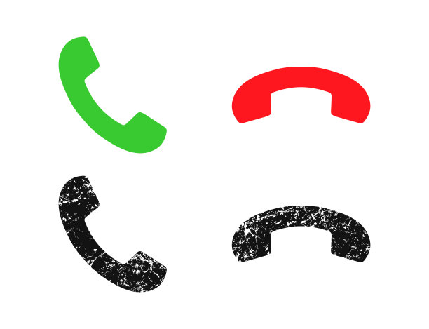 卡通平面风格复古手机图标设置。联系、聊天、支持服务签到按钮。电话通信标志符号。矢量插图形象。孤立在白色背景上。图片下载
