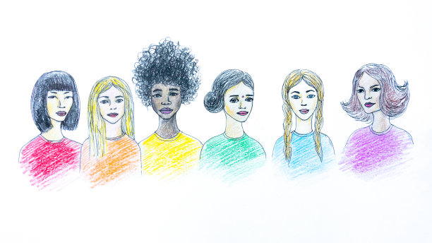 插图美丽的国际妇女在一个白色的背景图片下载