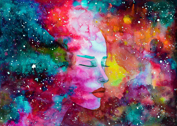 一幅美丽女子的水彩画太空星云图片下载