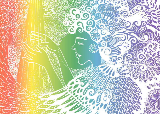 美丽的天使在光线上弹奏着音乐图片下载