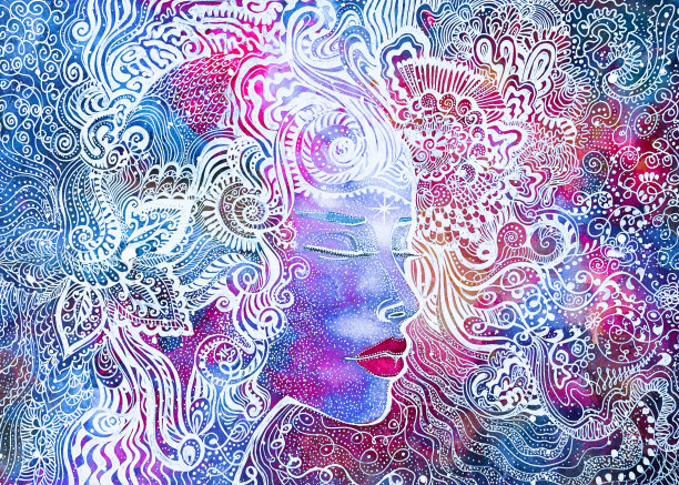 心灵画女人在冥想。图片下载