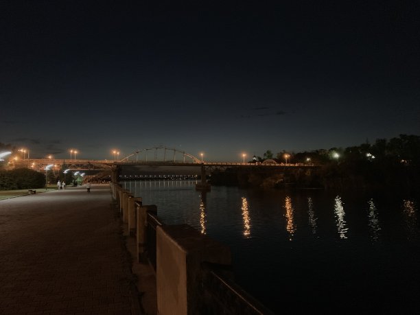 夜晚的桥和湖图片下载
