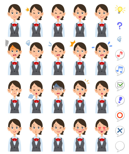 20种不同表情的穿着红丝带制服的职业妇女图片下载