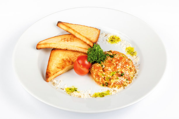 鞑靼牛排配面包丁图片下载