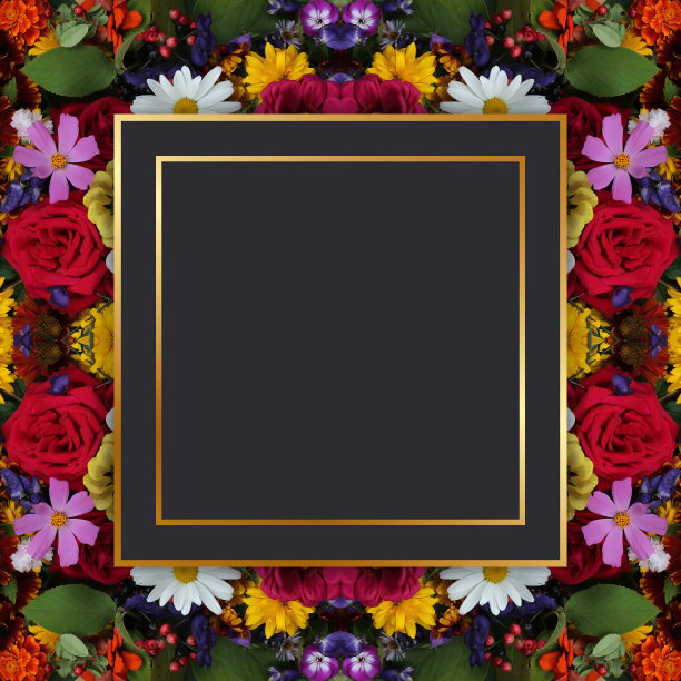 豪华的花卉背景和金色复古框架与地方为您的文本。图片下载