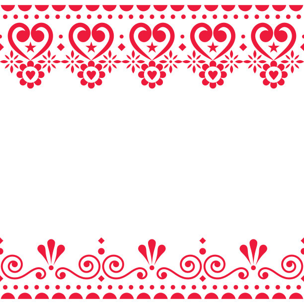 情人节矢量贺卡设计或婚礼请柬-斯堪的纳维亚传统刺绣民间艺术风格与鲜花图片下载