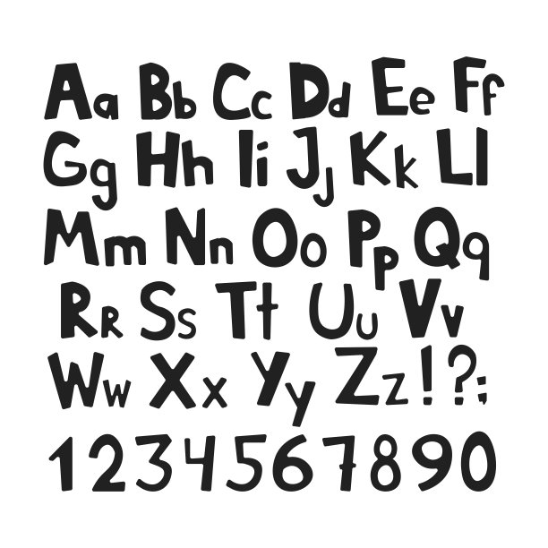 幼儿简单原始的涂鸦字母，矢量手绘字母元素。适合儿童书籍，海报，明信片排版图片下载