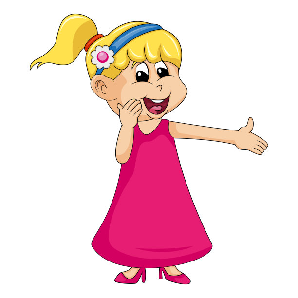 漂亮的女孩在粉红色卡通矢量插图图片下载