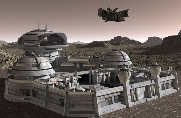 火星殖民地。外星球探险。火星上的生活。3D插图图片下载