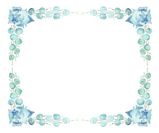 框架多肉植物和桉树枝，水彩插图。图片下载