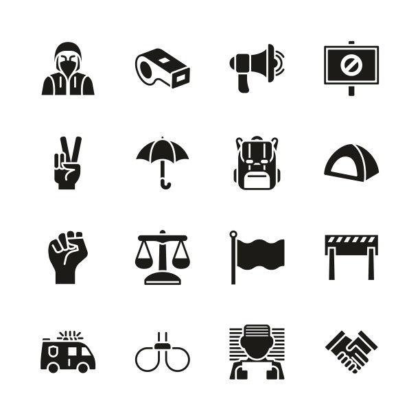 和平示威图标黑白设置图片下载