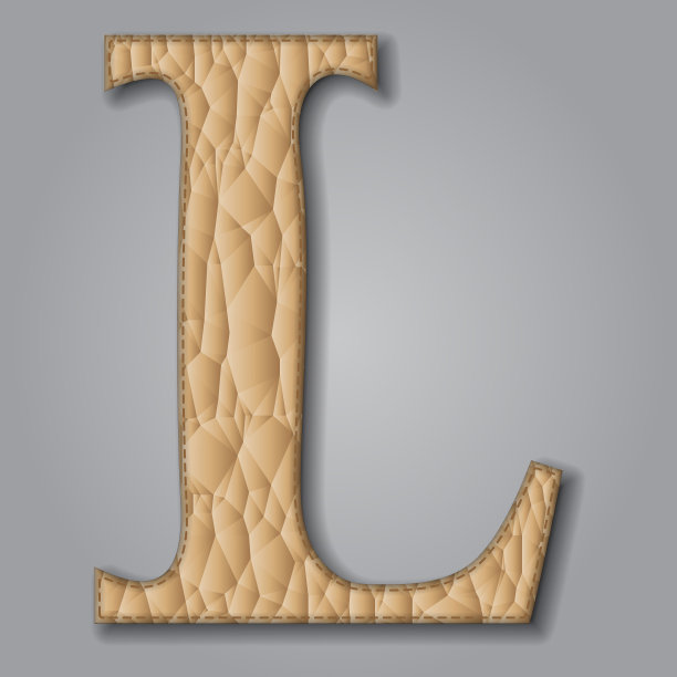 在灰色背景上隔离的纹理皮革的首字母L。独家3D装饰模板。字母表标签的公司品牌，标志类型，字母，会徽，首字母。独特的概念图片下载