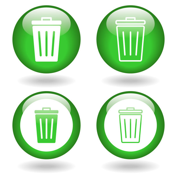 垃圾桶图标形状按钮设置。删除符号符号集合。废垃圾桶标识。矢量插图形象。孤立在白色背景上。图片下载
