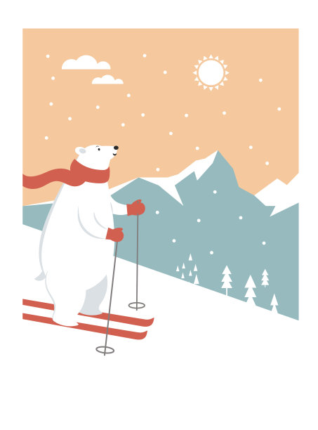 圣诞贺卡，节日问候，北极熊滑雪，新年贺卡图片下载