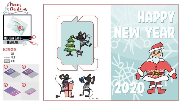 圣诞卡片老鼠和圣诞老人。向量图片下载