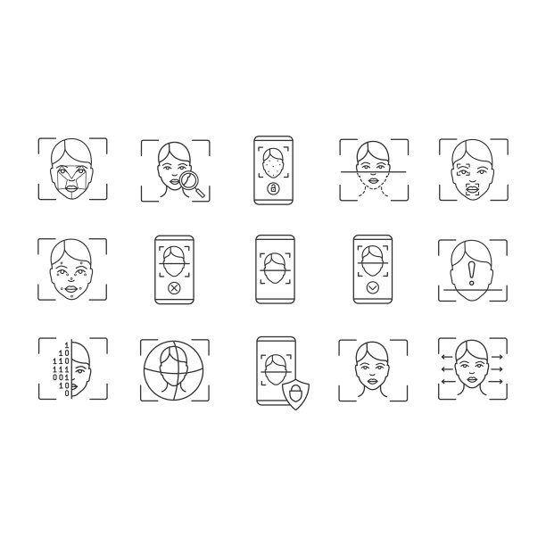 面部识别线性图标集图片下载