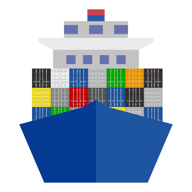 装载货物集装箱的大船。前视图。向量图片下载