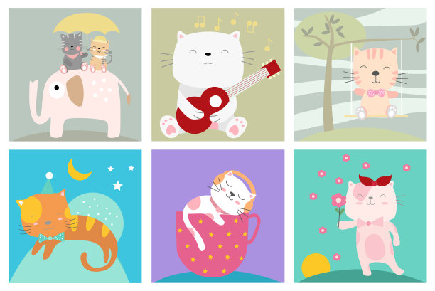 可爱的猫动物卡通框。手绘卡通风格图片下载