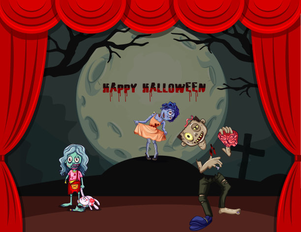 万圣节主题，舞台上有僵尸图片下载