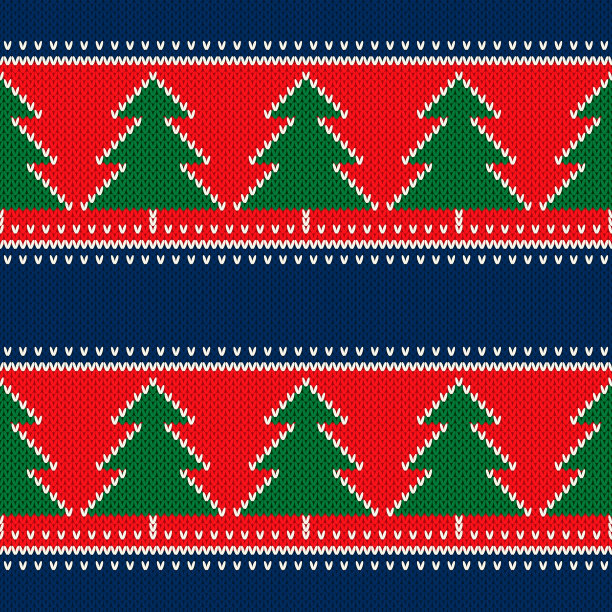 寒假针织图案。圣诞树装饰。矢量无缝羊毛编织纹理模仿图片下载