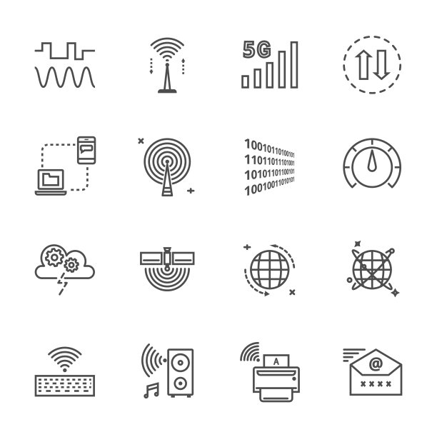 电脑信号和互联网细线图标图片下载