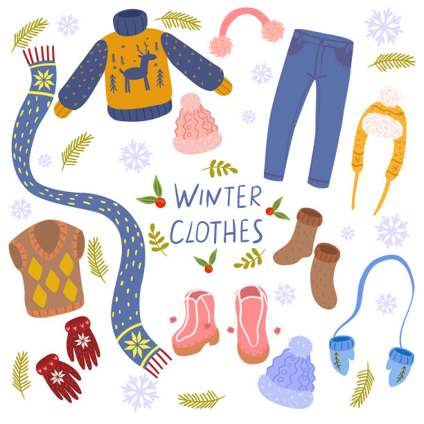 冬天的衣服孤立在白色的背景。矢量图形。图片下载