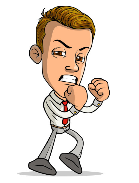 卡通行走愤怒微笑的男孩角色图片下载