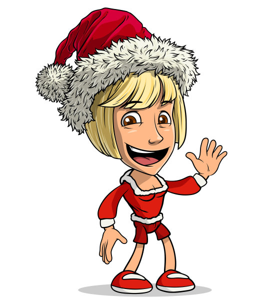 卡通金发女孩角色在圣诞老人的红帽子图片下载