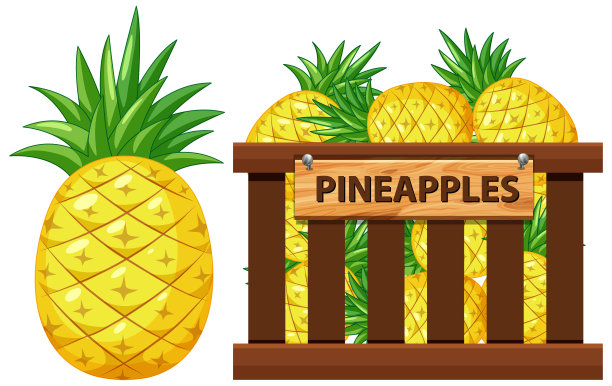 白背景上装满菠萝的篮子图片下载