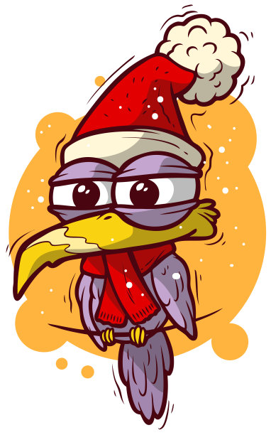 滑稽的紫色小鸟戴着圣诞帽和围巾图片下载