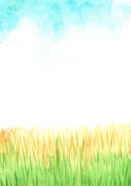 干草与蓝天水彩手绘背景。图片下载