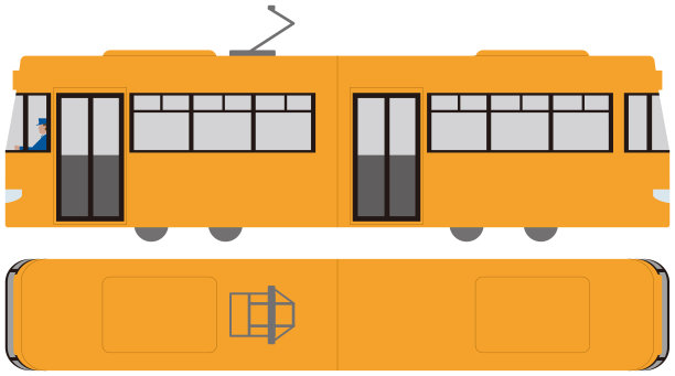 车辆。有轨电车的侧面和顶部。矢量素材图片下载