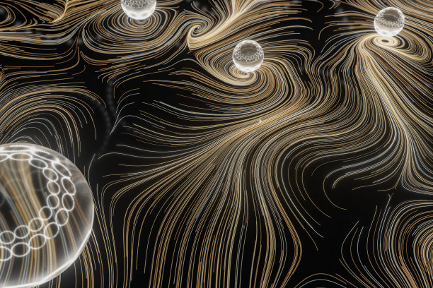 旋涡线模式，发光粒子轨迹，3d渲染。图片下载