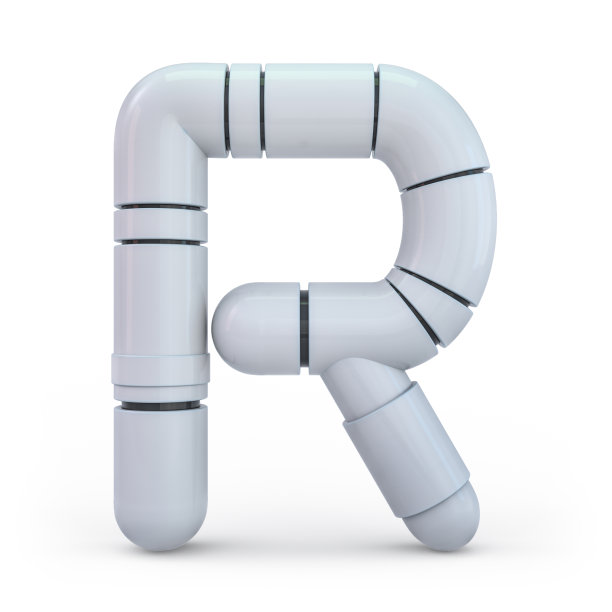 大写字母r。金属的未来主义白色字体。3 d。图片下载