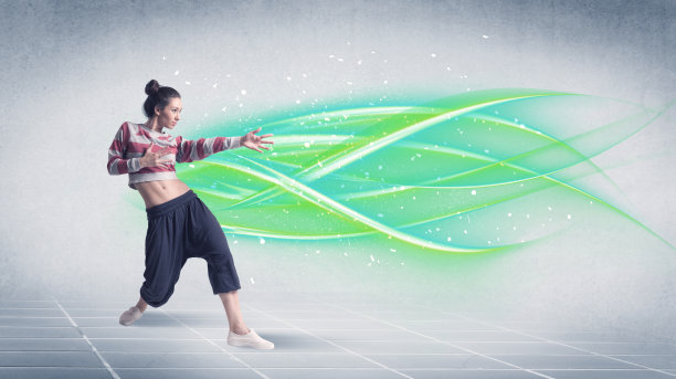 嘻哈舞者用绿色线条摆姿势图片下载