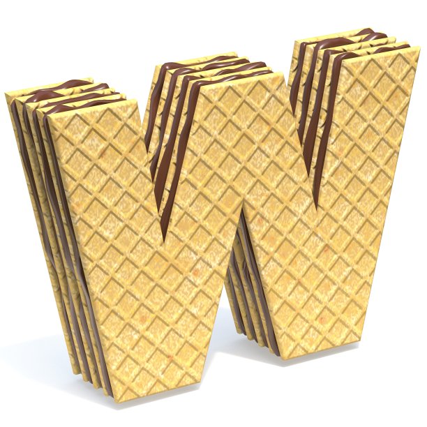 华夫饼字体与巧克力奶油填充字母W 3D图片下载