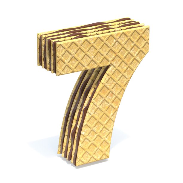 华夫饼字体与巧克力奶油填充数字7 7 3D图片下载