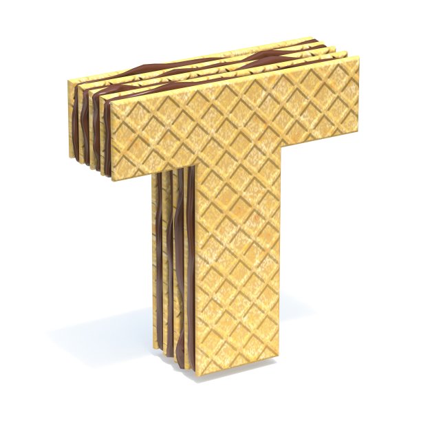 华夫饼字体与巧克力奶油填充字母T 3D图片下载