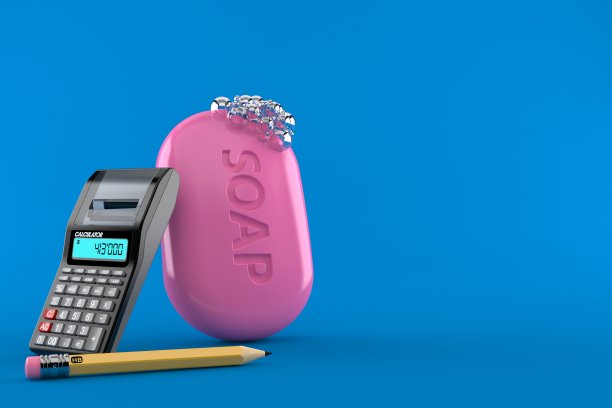 一块肥皂，计算器和铅笔图片下载