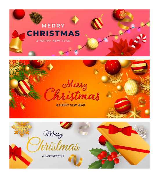 圣诞横幅上镶着金色和红色的小玩意儿图片下载